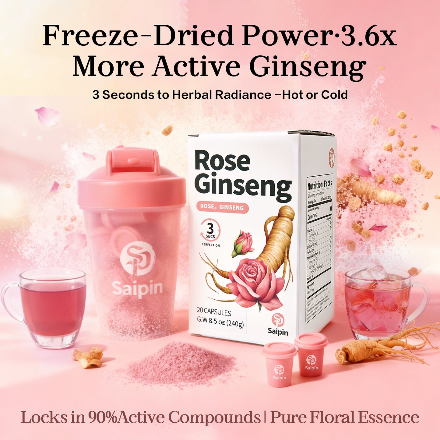 Saipin Rose American Ginseng Tea | 2× Large Boxes (40 Capsules)