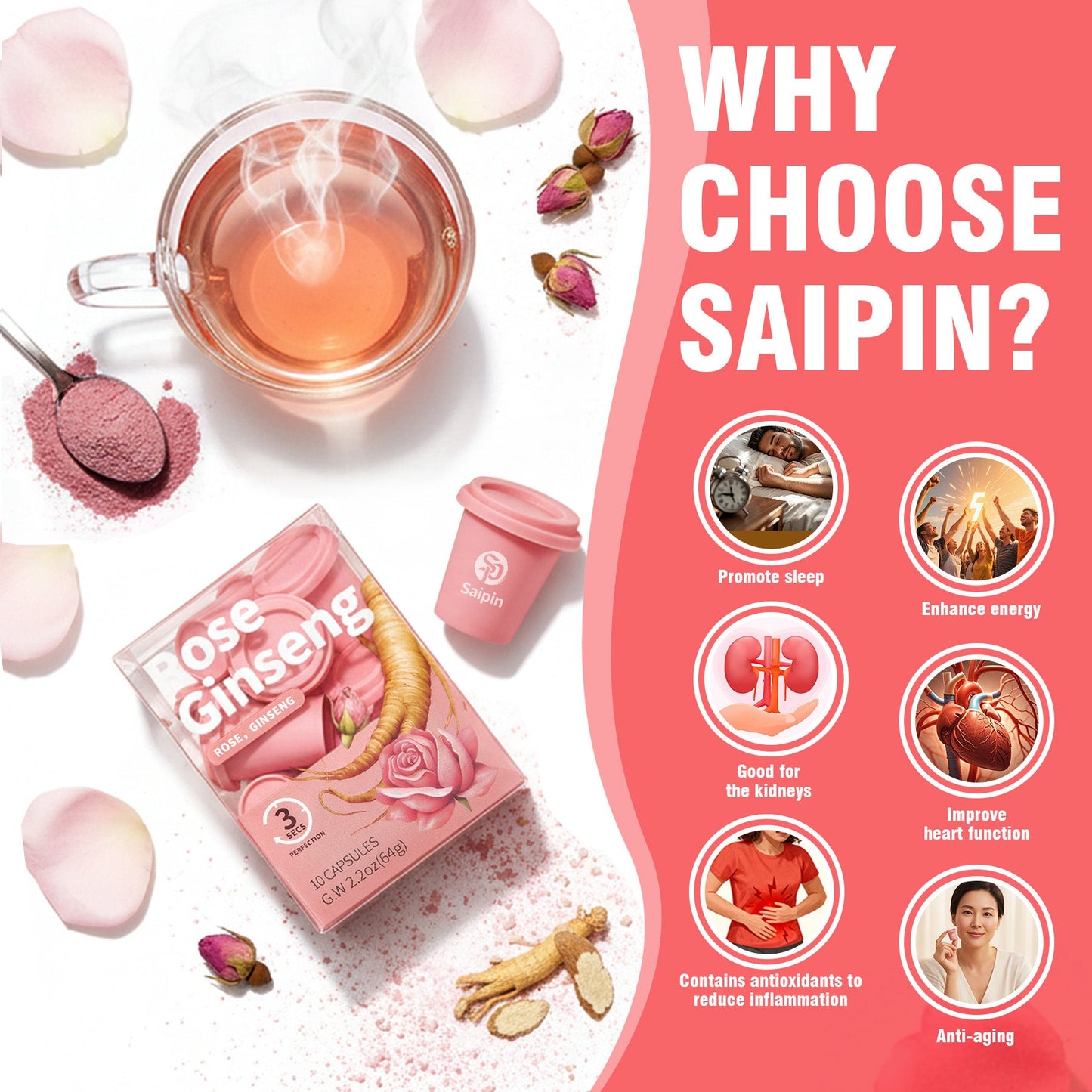 Saipin Rose American Ginseng Tea | Small Box (10 Capsules)